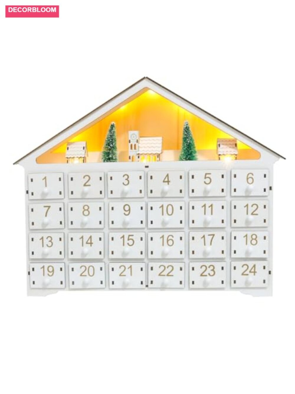 Wooden Advent Calendar 24 Drawers LED Lighted Christmas Countdown Décor